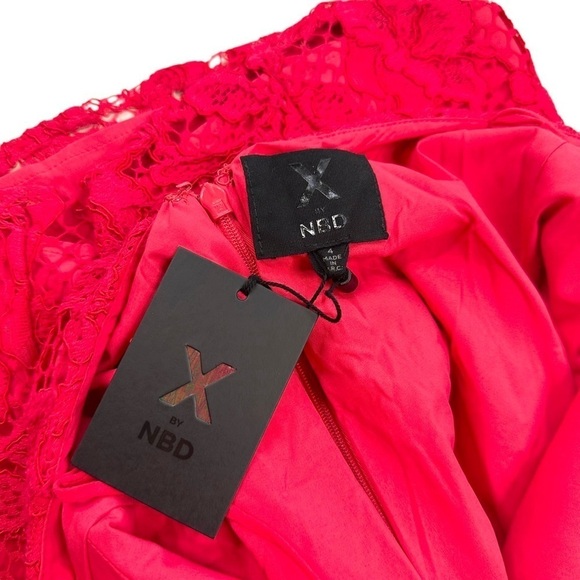NWT X by NBD Revolve red lace Iris mini dress straps open X back v-neck sz4 - Picture 4 of 15